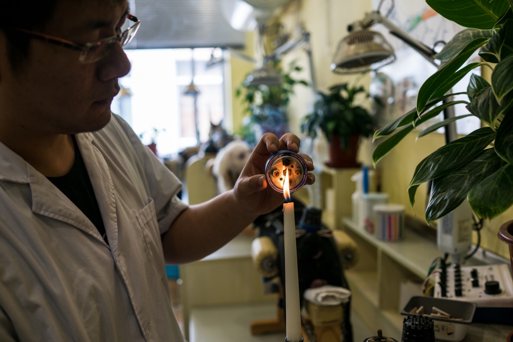 중국 전통의학(TCM) 전문가가 초를 피우고 있다/사진=AFP