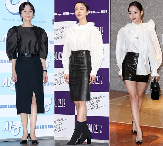 퍼프 블라우스와 슬림한 스커트로 멋을 낸 배우 염정아, 전도연, 박민영/사진=뉴스1