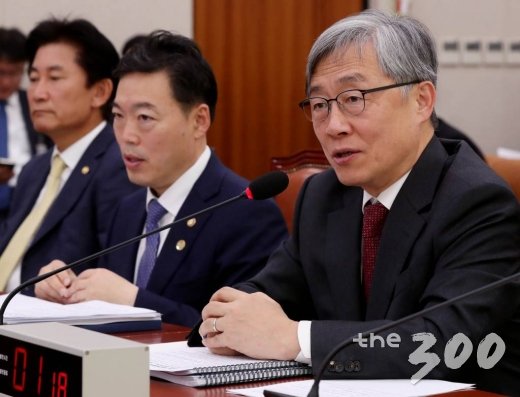  최재형 감사원장이 19일 오전 서울 여의도 국회에서 열린 법제사법위원회 전체회의에서 의원 질의에 답변하고 있다.