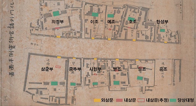 1908년 제작된 '광화문외제관아실측평면도'에 나타난 관아 위치 및 구조. /사진제공=서울시