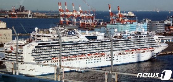 신종 코로나바이러스 감염증(코로나19) 환자가 대거 확인된 유람선 '다이아몬드 프린세스'호가 18일 오후 일본 요코하마항에 정박해 있다. 2020.2.18/뉴스1 © News1 황기선 기자