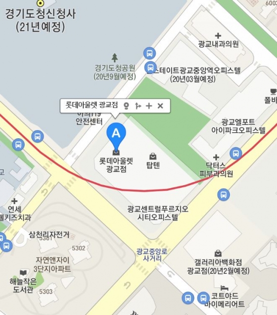 롯데아울렛 광교점과 갤러리아 광교점 위치도/사진=다음 지도