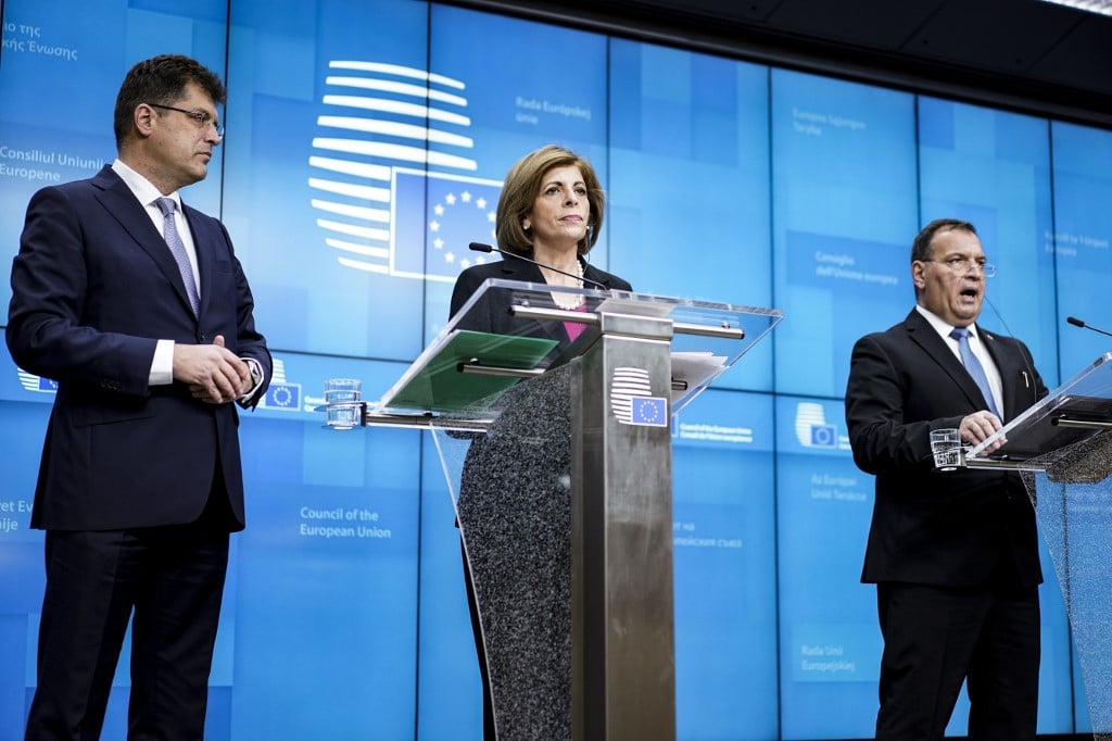 스텔라 키리아키데스 EU 보건위원장이 7일(현지시간) EU 보건장관들이 모인 회의에서 발언하고 있다/사진=AFP