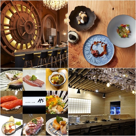 서울 강남구 한우오마카세 식당 'RIPE 레스토랑' 내부 모습과 메뉴(위), 서울 송파구 스시오마카세 식당 '스시작 오마카세' 메뉴와 내부 모습/ 사진=각 식당 인스타그램 계정