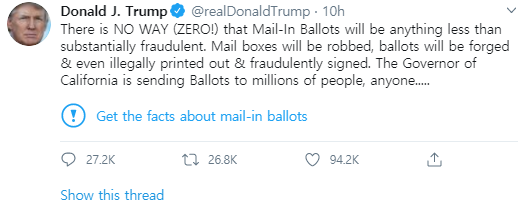 트위터가 트럼프 대통령 게시물에 붙인 경고문구. /사진=도널드 트럼프 트위터