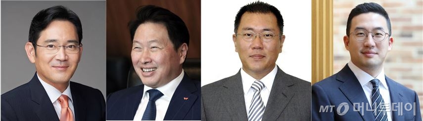 4대 그룹 총수. 사진 왼쪽부터 이재용 삼성전자 부회장, 최태원 SK 회장, 정의선 현대자동차 수석부회장, 구광모 LG 회장.