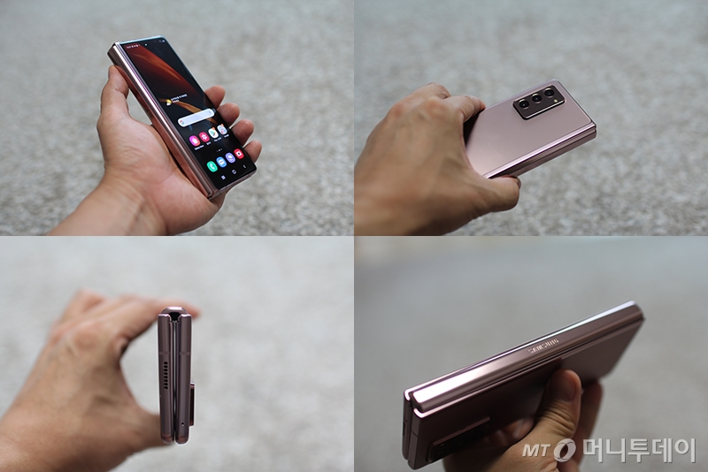 삼성전자 폴더블폰 갤럭시Z 폴드2 전면, 후면, 힌지(경첩)와 접혔을 때 모습. /사진=박효주