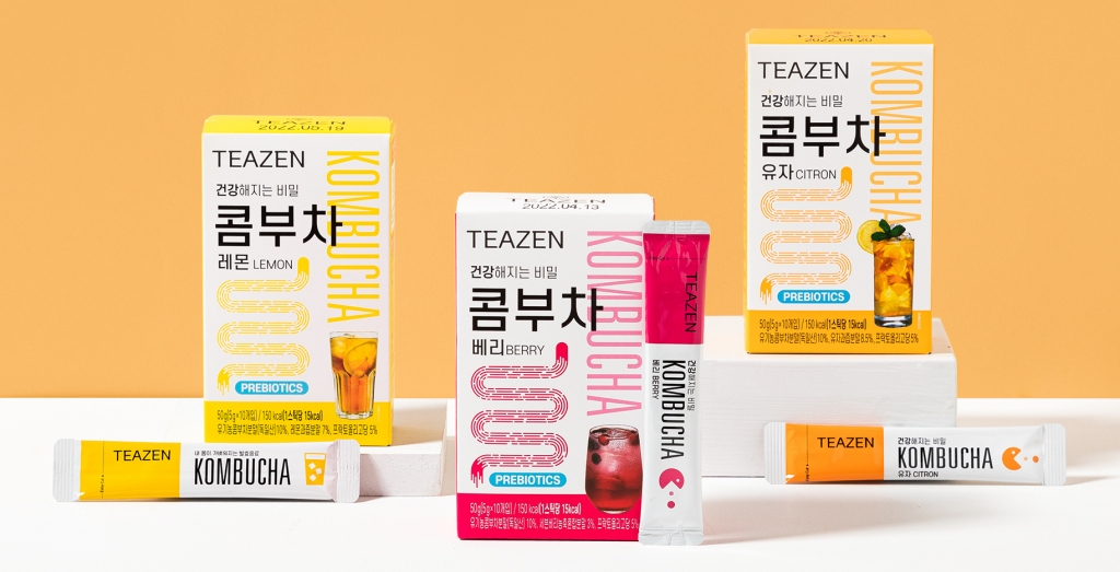레몬과 베리, 유자 3종류로 구성된 분말 스틱형 타입 티젠 콤부차 /사진제공=티젠