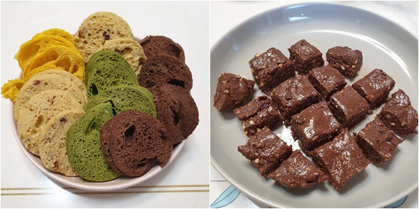 단백질 파우더로 만든 단백질빵과 단백질바/사진=이영민 기자