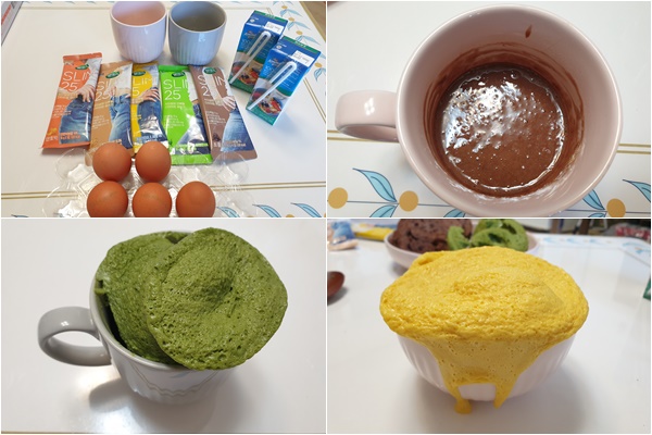 단백질빵 만드는 과정. 어느정도 높은 컵을 사용하지 않으면 반죽이 넘칠 수 있으니 주의해야 한다. /사진=이영민 기자