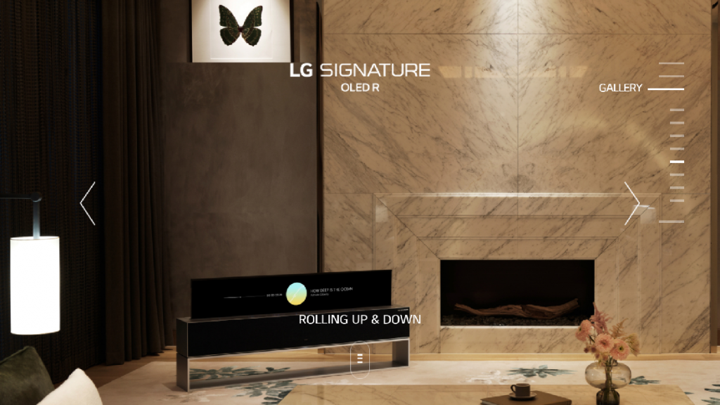 세계 최초의 롤러블 TV 'LG 시그니처 올레드 TV R' 전용 사이트 갤러리 페이지. /사진=웹사이트 캡처