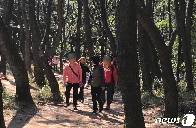 17일 부산 금정산을 찾은 등산객들이 무리 지어 산을 오르고 있다.2020.10.17/뉴스1 © 이유진 기자