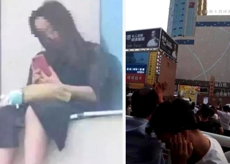 소년이 길거리에서 살해되는 장면(왼쪽)과 소년의 어머니가 오열하는 장면(오른쪽). 이 영상은 웨이보에 게시됐으나 아무도 소년을 돕지 않았다. / 사진 = 바이두