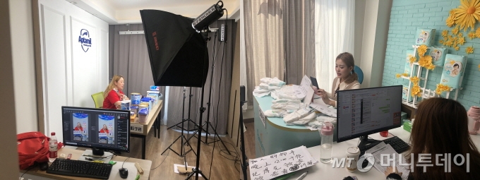 11일 알리바바 타오바오(淘寶)가 운영하는 원즈후이(蚊子會) 라이브 스트리밍 기지에선 인플루언서 호스트(主播)들이 라이브 방송에 몰두하고 있다./사진=김명룡 기자