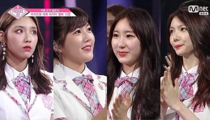 생방송 4분할 화면에 등장한 한초원(가장 왼쪽), 이가은(가장 오른쪽) /Mmet '프로듀스 48' 방송화면