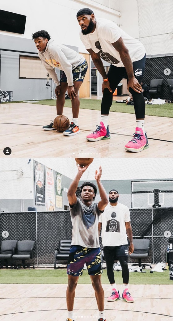 브로니 제임스(왼쪽)와 르브론 제임스의 훈련 모습. /사진=르브론 제임스 인스타그램 캡처