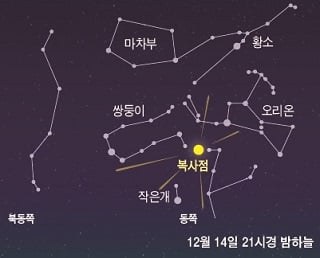 쌍둥이 자리 유성우 개념도/사진=천문연