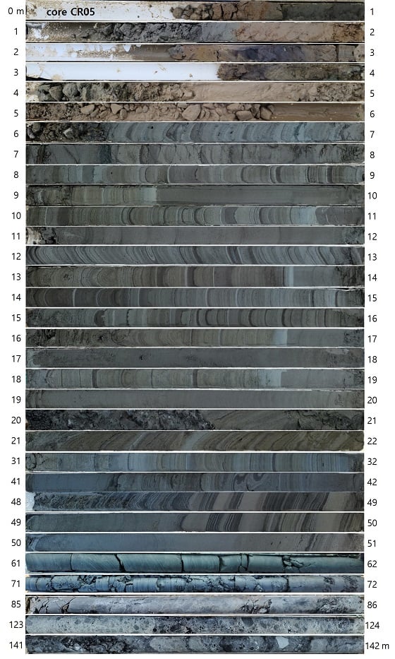 적중-초계분지에서 회수한 시추코어 사진 (지하 142m까지 시추)/사진=지질자원연