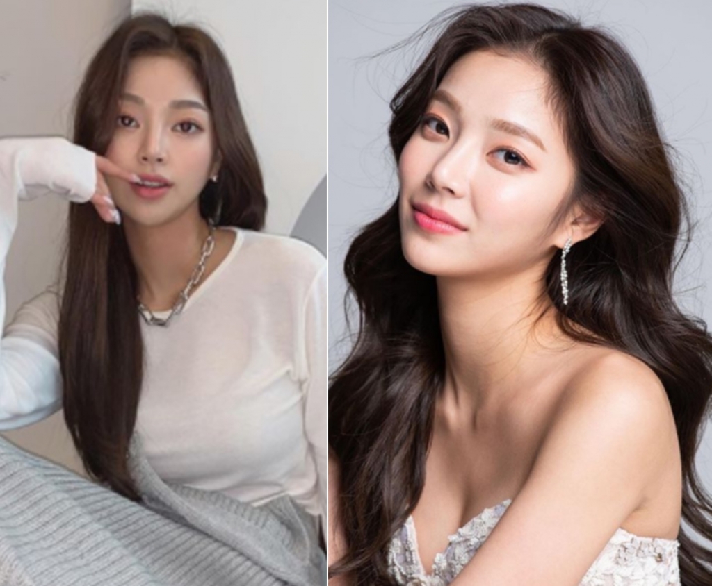 모델 이채은이 '앞트임' 화장을 하고 찍은 모습(왼쪽)과 평소 모습./사진=이채은 인스타그램