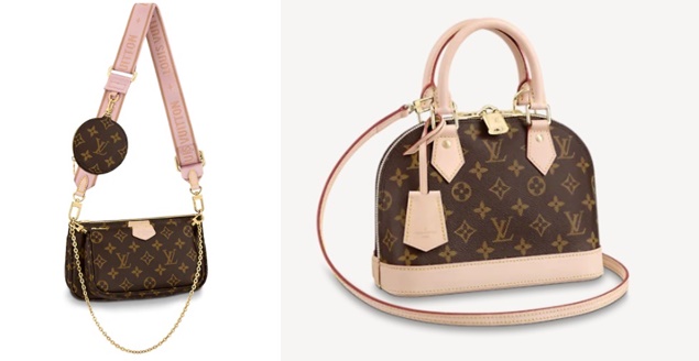 (왼쪽)이번에 가격이 크게 오른 루이비팅 멀티 포쉐트 악세수아 (오른쪽)루이비통 알마 bb/사진=루이비통 공식 온라인 스토어