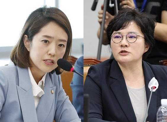 고민정 더불어민주당 의원(왼쪽)과 조수진 국민의힘 의원./사진제공=뉴시스