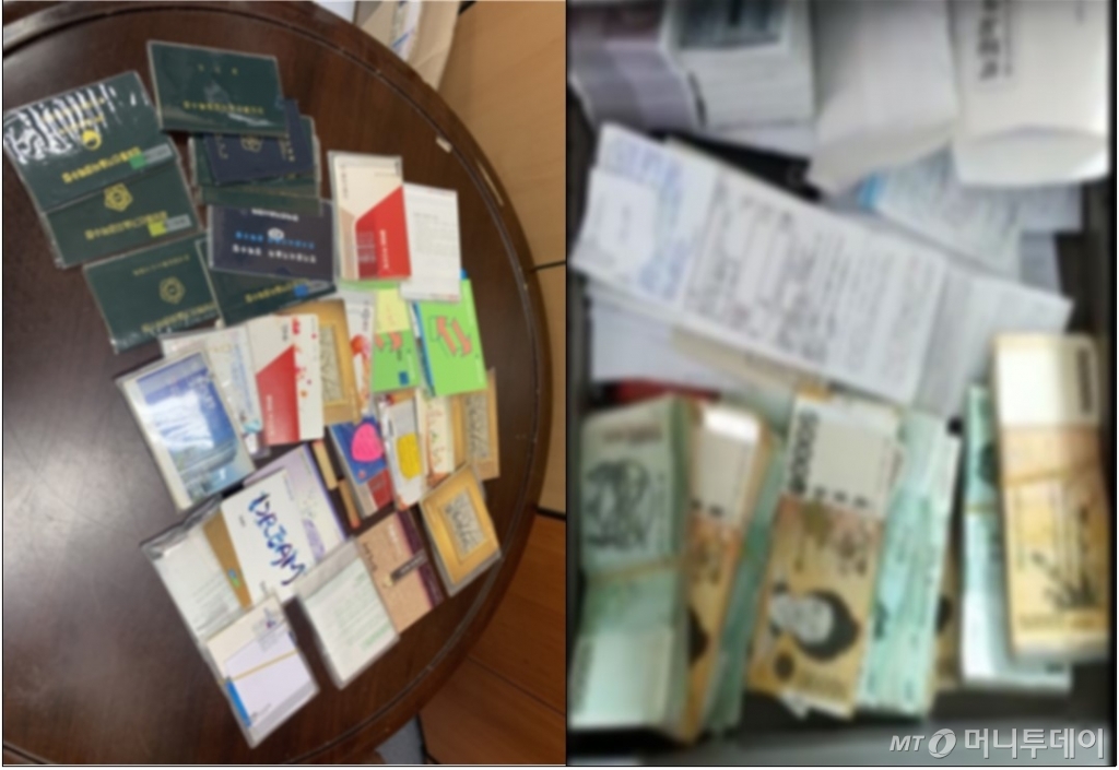 국세청이 적발한 민생침해탈루 혐의자 현장조사에서 나온 자격증과 차명계좌, 현금다발 /사진제공=국세청