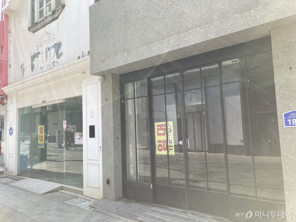 지난 5일 오전 임대 현수막을 내건 명동 가게들 모습. /사진=김소영 기자