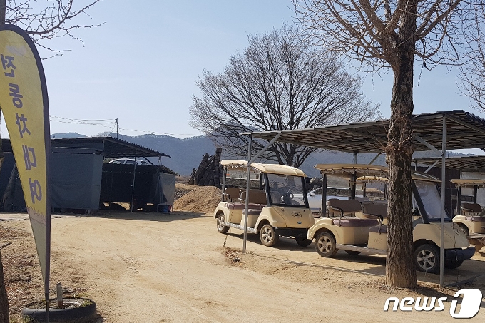 유네스코 세계문화유산에 등재된 안동 하회마을 입구 전동카트 대여점. © News1 김대벽 기자