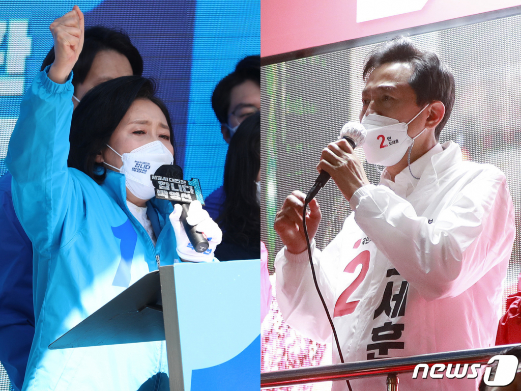 박영선 더불어민주당 서울시장 후보와 오세훈 국민의힘 서울시장 후보(오른쪽). 2021.3.31/사진제공=뉴스1   