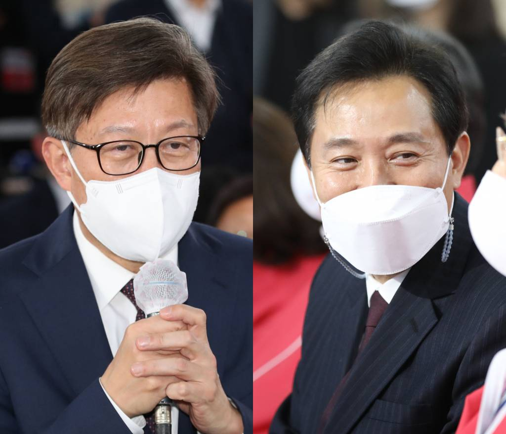 오세훈(오른쪽) 서울시장과 박형준 부산시장/사진=공동취재사진,뉴시스