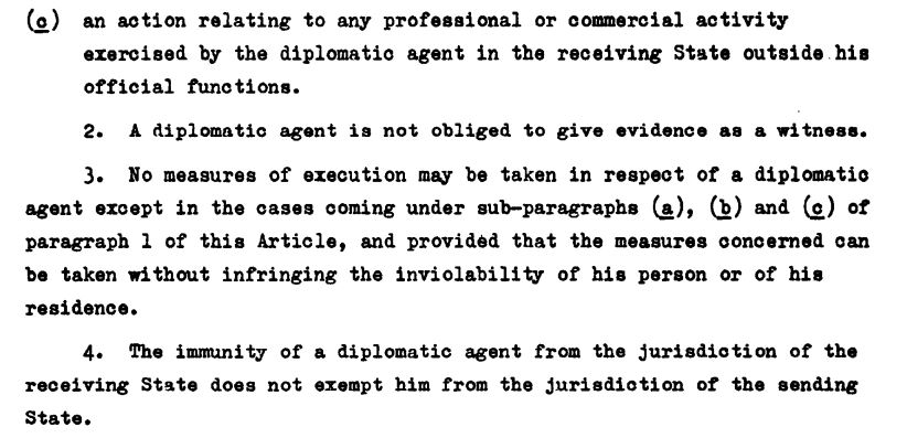 외교관계에 관한 비엔나 협약 31조 원문.