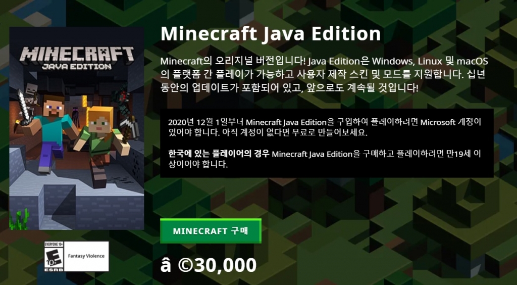 /사진=마인크래프트 홈페이지 캡처