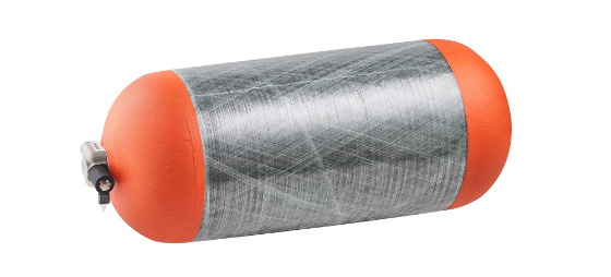 일진하이솔루스의 타입4 수소 탱크. 비금속 라이너에 탄소섬유 복합소재를 일정한 패턴으로 감아서 700바의 높은 압력에도 견딜 수 있다. /사진제공=일진하이솔루스