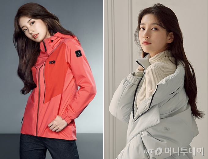 (왼쪽)2017년 K2 화보 속 수지, (오른쪽) 2021년 F/W 시즌 K2 화보 속 수지 /사진제공=K2