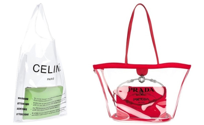 (왼쪽)2018년 출시된 셀린느의 PVC비닐백, (오른쪽) 프라다의 PVC쇼퍼백