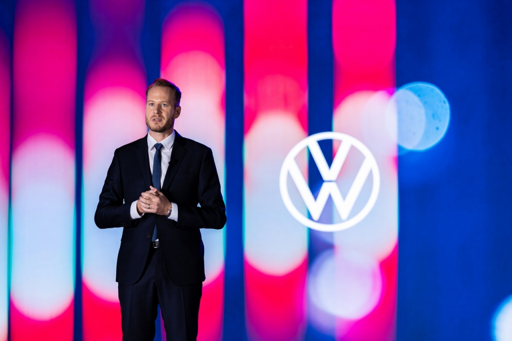 슈테판 크랍 폭스바겐코리아 사장이 22일 2021 폭스바겐 미디어데이에서 '3A' 브랜드 전략을 발표하고 있다./사진제공=폭스바겐코리아