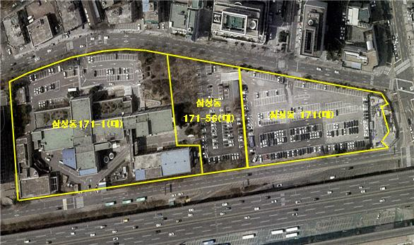 서울의료원 부지 설명도. 송현동 부지 교환대상으로 결정된 곳은 옛 의료원 본관 건물이 들어선 남측 부지(삼성동 171-1)다. 맞닿은 북측 부지엔 공공주택 3000호 공급계획이 발표된 바 있다. /사진제공=서울시