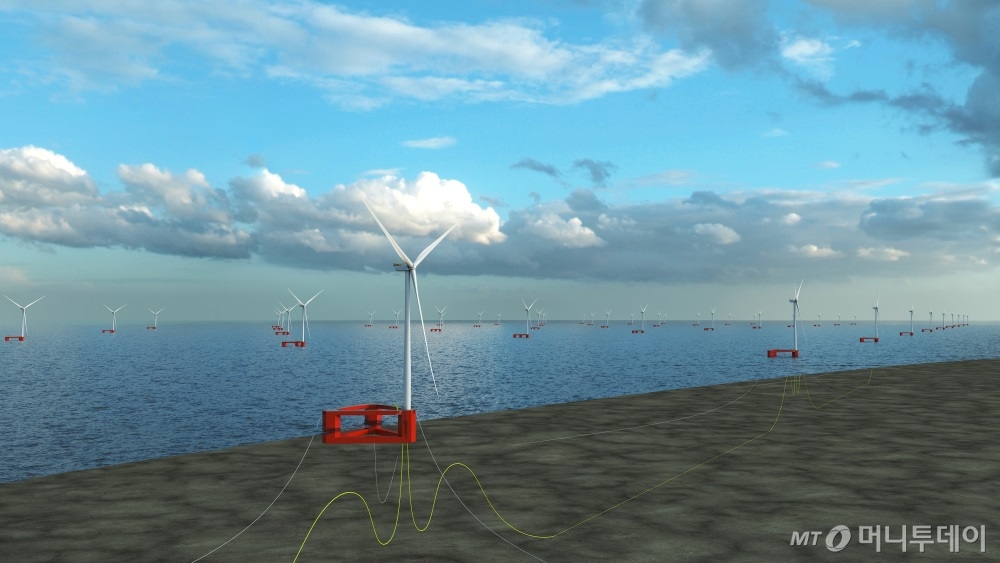 에퀴노르가 울산에서 단독으로 추진 중인 반딧불(Firefly) 부유식 해상풍력 단지의 일러스트. 해당 단지는 800MW급으로 세계 최대 규모의 부유식 해상풍력이 될 예정이다.  /사진 제공=에퀴노르