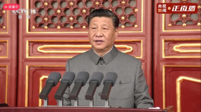 지난 7월 1일 베이징 텐안먼(천안문) 광장에서 열린 중국공산당 창당 100주년 기념행사에서 시진핑 주석이 연설하고 있다. /사진=중국 중앙(CC)TV 캡쳐