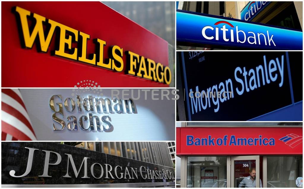 A combination file photo shows Wells Fargo, Citibank, Morgan Stanley, JPMorgan Chase, Bank of America and Goldman Sachs from Reuters archive./File Photo