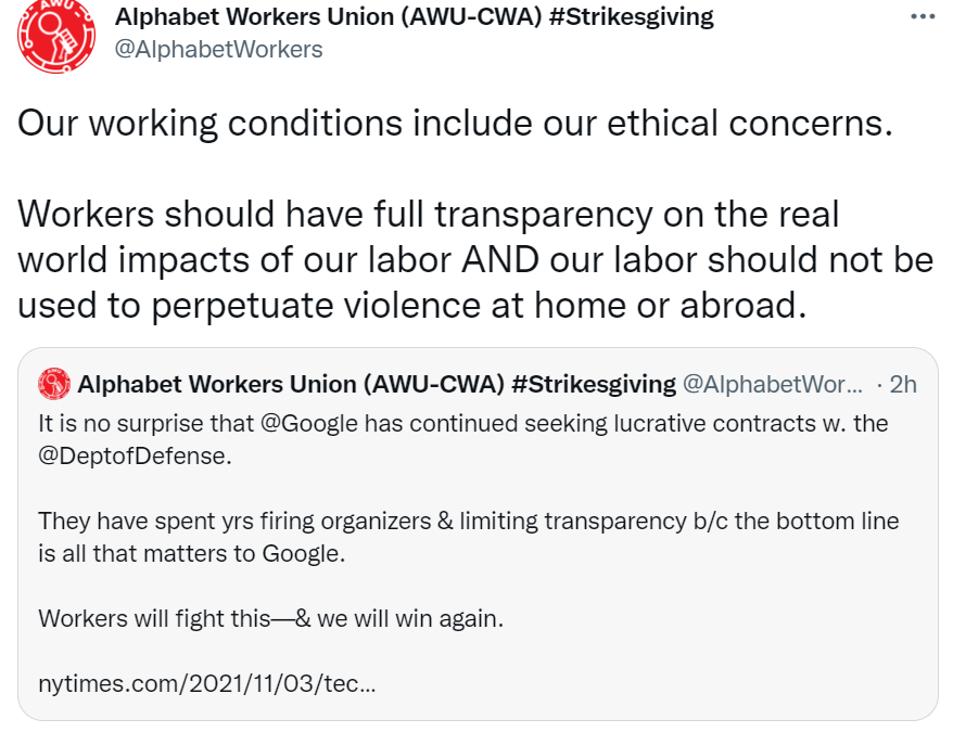 /사진=구글 노동조합 트위터