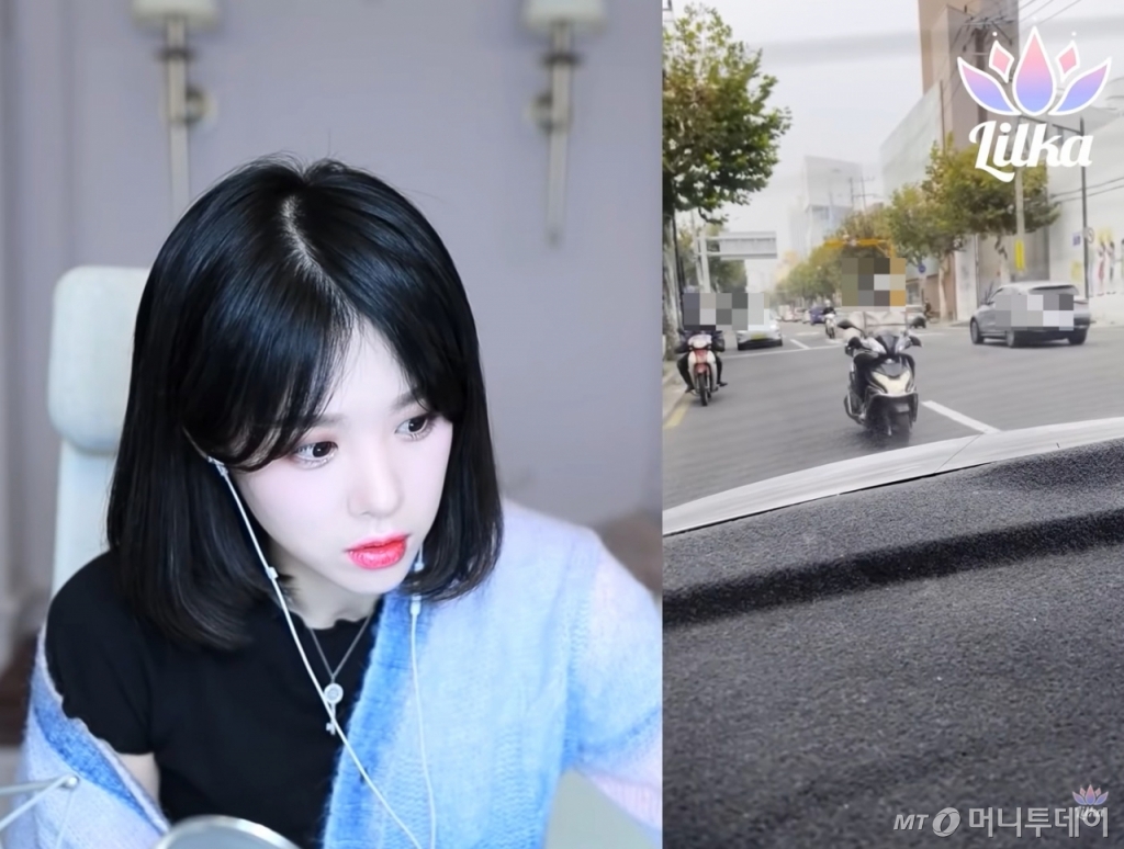 릴카가 타고 있는 택시를 오토바이로 뒤쫓는 스토커의 모습. / 사진 = 릴카 유튜브 갈무리
