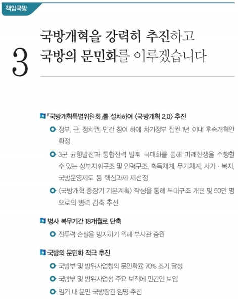 문재인 대통령의 대선 공약에 나온 '국방개혁 2.0' 추진 계획. 무단 점유지 보상은 문재인 정부 들어 '국방개혁 2.0' 일환으로 발표됐다.