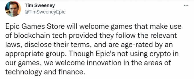 /사진=팀 스위니 에픽게임즈 대표 트위터 캡처