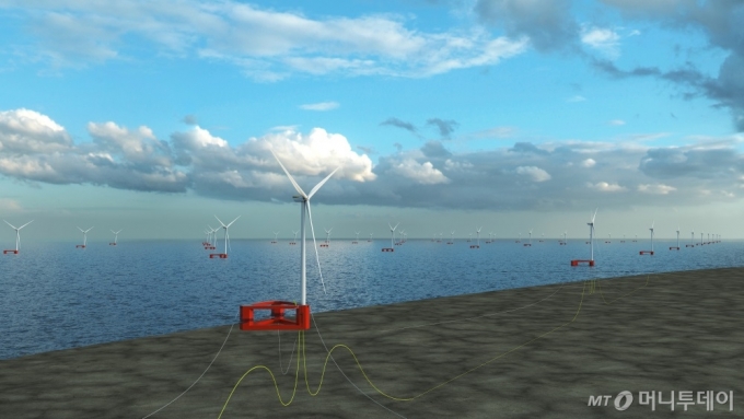 에퀴노르가 울산에서 단독으로 추진 중인 반딧불(Firefly) 부유식 해상풍력 단지의 일러스트. 해당 단지는 800MW급으로 세계 최대 규모의 부유식 해상풍력이 될 예정이다. /사진제공=에퀴노르