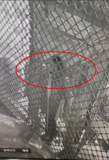 전국택배노조 CJ대한통운지부(택배노조) 노조원이 CJ대한통운 본사 실내서 흡연하는 모습을 포착한 CCTV 화면. 표시된 부분이 담배불이다./사진제공=독자