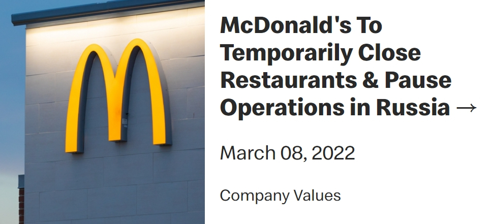 맥도날드가 러시아 내 영업을 중단한다고 밝혔다. /사진=맥도날드 홈페이지