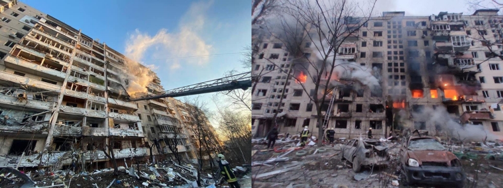 우크라이나 키이우의 건물이 러시아군의 포격으로 불타오르고 있다. /사진제공=안드레이 니콜라이엥코