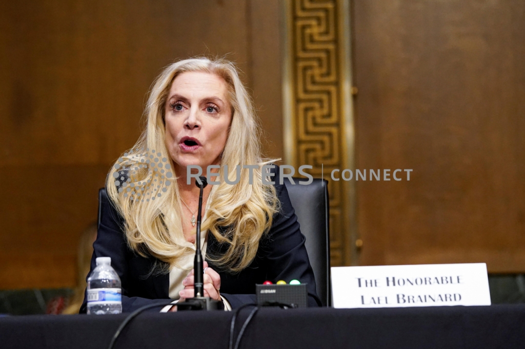 Federal Reserve Board Governor Lael Brainard testifies before a Senate Banking Committee hearing on her nomination to be vice-chair of the Federal Reserve, on Capitol Hill in Washington, U.S., January 13, 2022. REUTERS/Elizabeth Frantz
