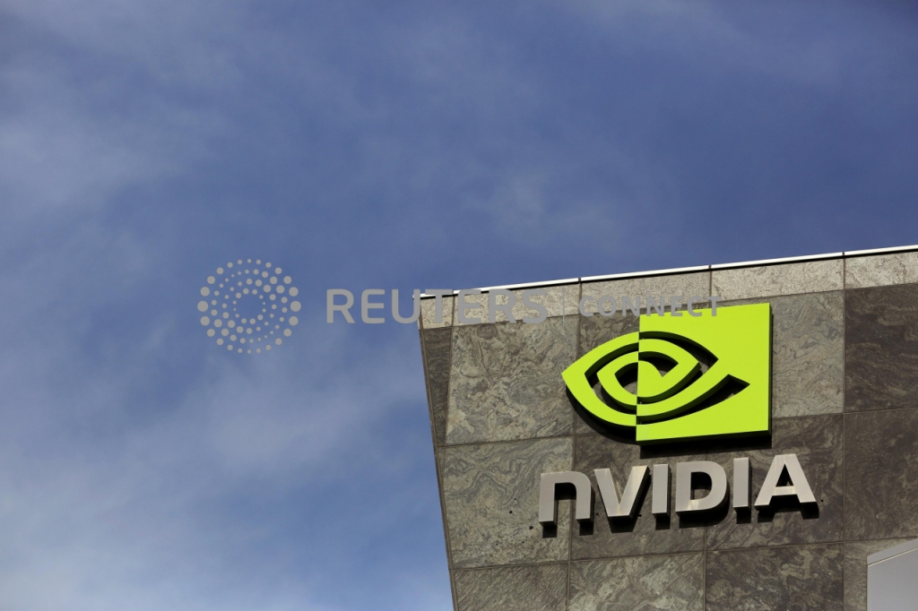 The logo of technology company Nvidia is seen at its headquarters in Santa Clara, California February 11, 2015. REUTERS/Robert Galbraith/File Photo